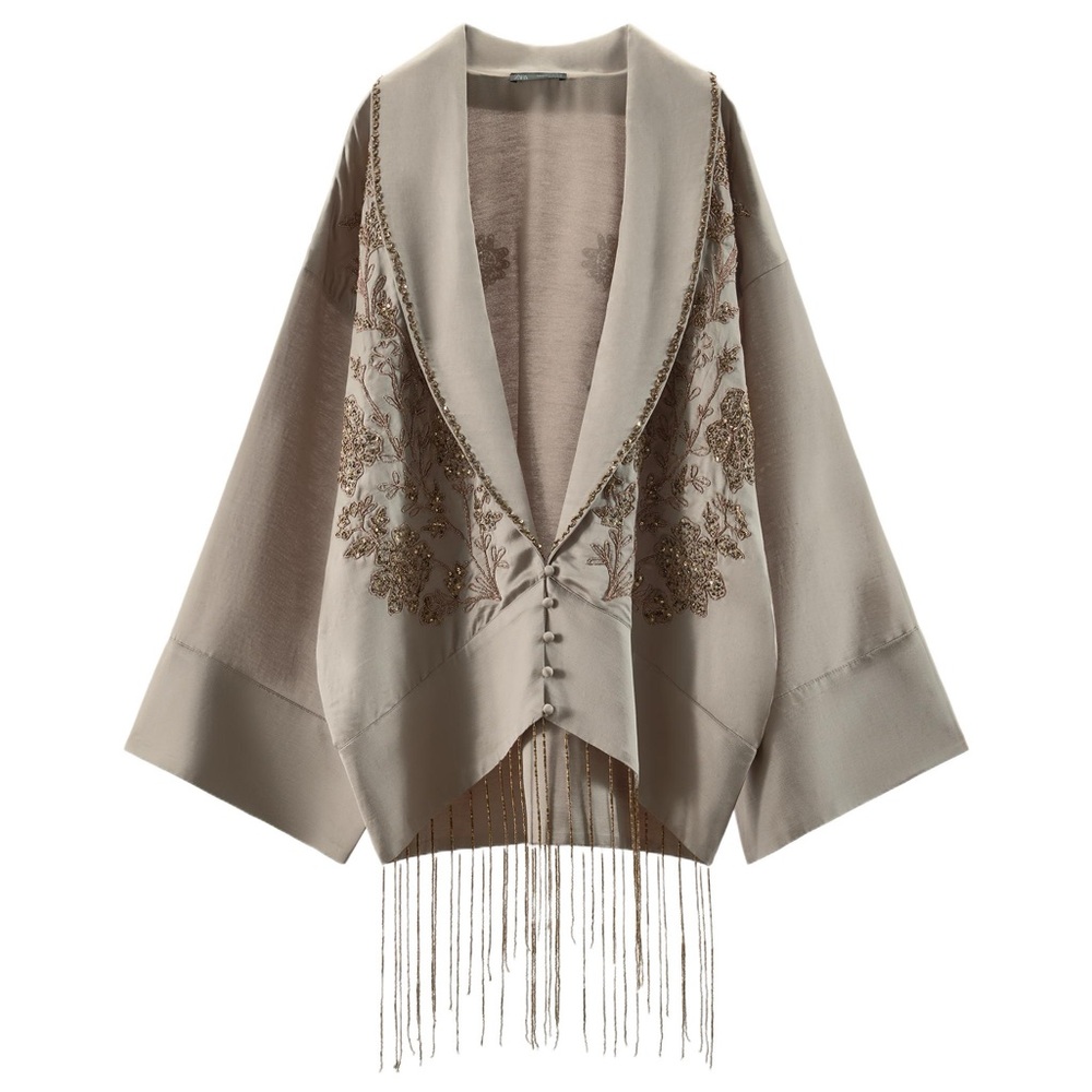 Zara Limited Edition Embroidered Beaded Kimono with Fringe (xs-s) runs large - Picture 4 of 13